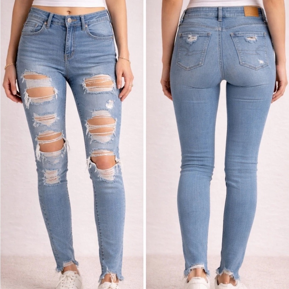 Women's American Eagle Jegging Skinny  Distressed Jeans Size 2 Reg. Faux Holes